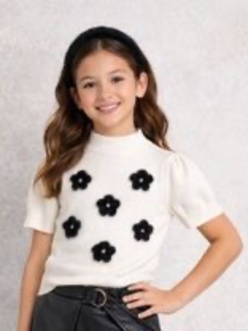 NWOT Cynthia Rowley Girls Floral 3D Eyelash Knit Sweater L 10/12
